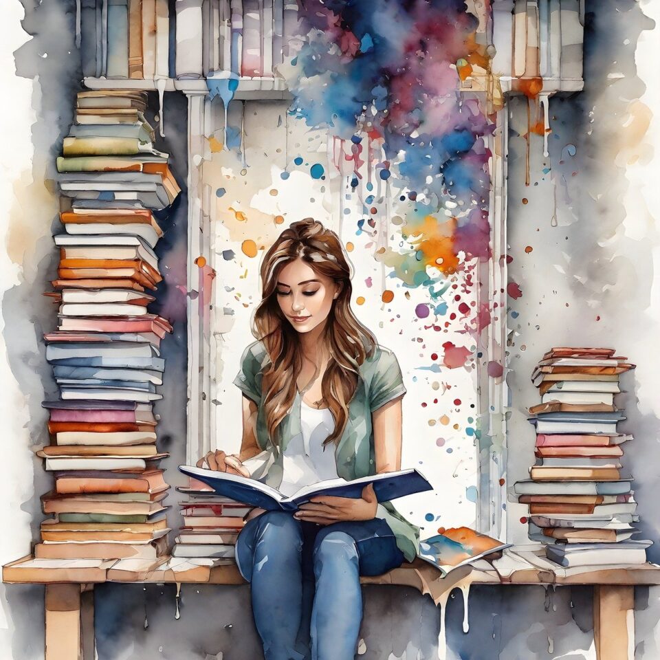 ai generated, woman, books