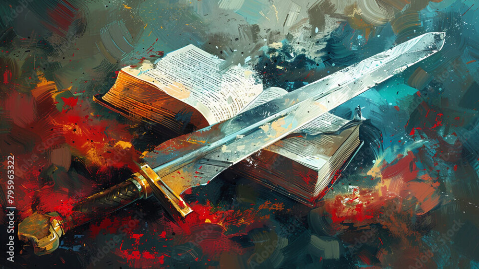 Bible and Sword: Digital Illustration of Spiritual Warfare and Faith, Harnessing Strength Inspiring Concept of Bible and Sword in Artwork