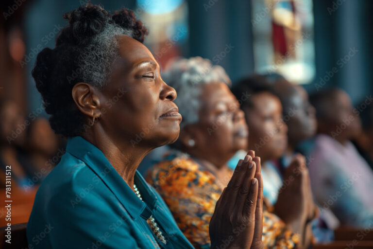 black adult women praying in church