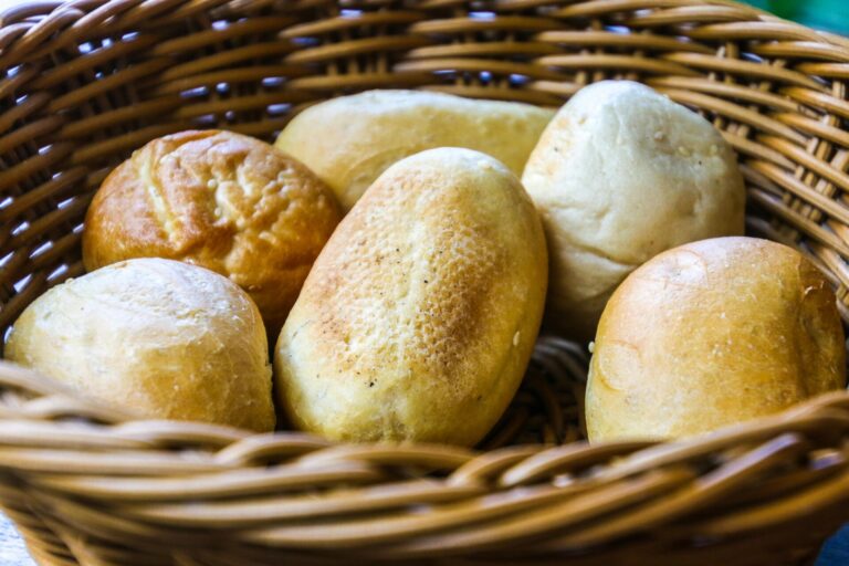 Bread in brown wicker basket