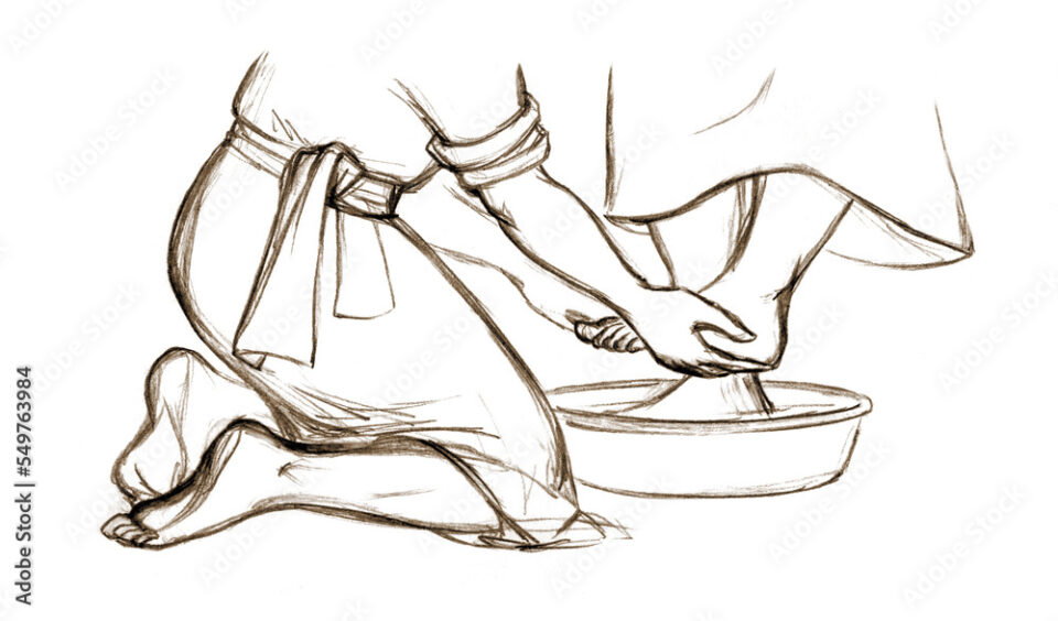 Christ washes Peter's feet. Pencil drawing