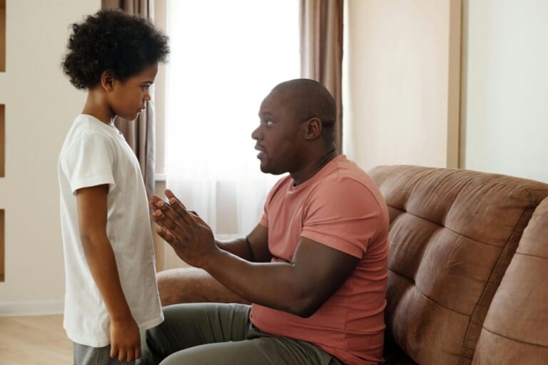 Father talking to his son