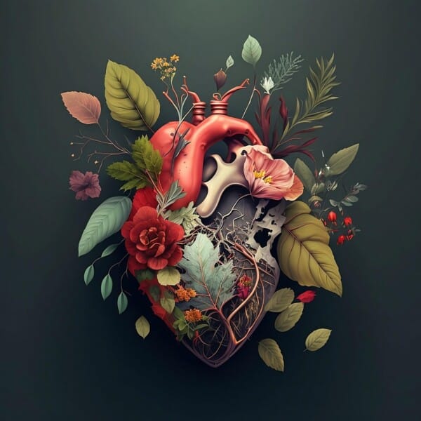 heart, flower, heart with flowers, abstract heart, love, romance, heart background, plants, coronary vessels, blossoms, branches, ai generated, heart, heart, heart, nature, heart, heart