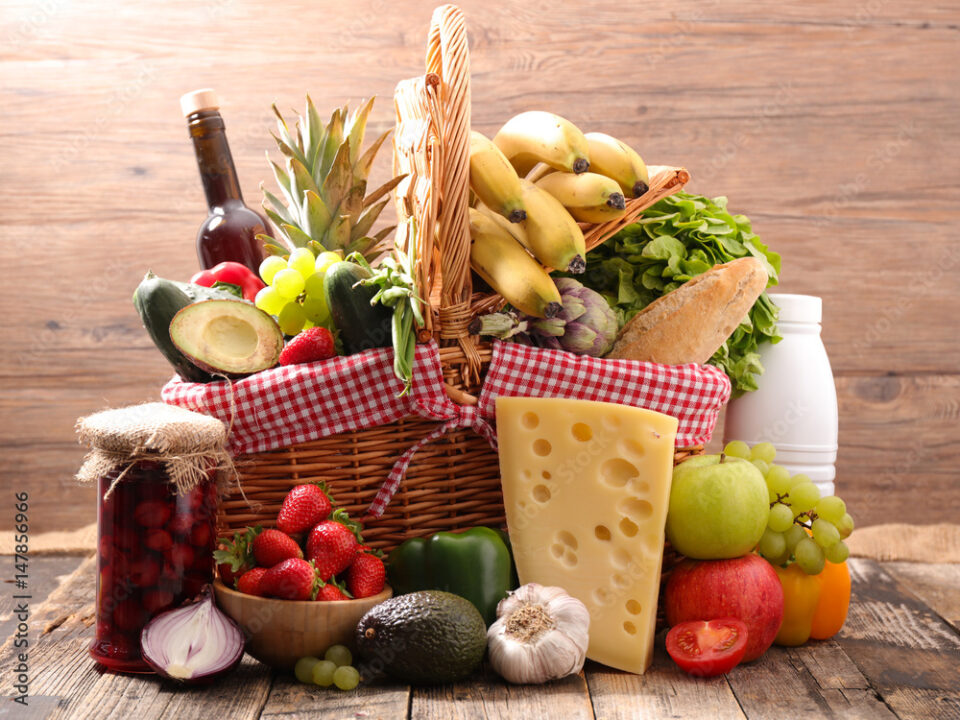 raw food in wicker basket