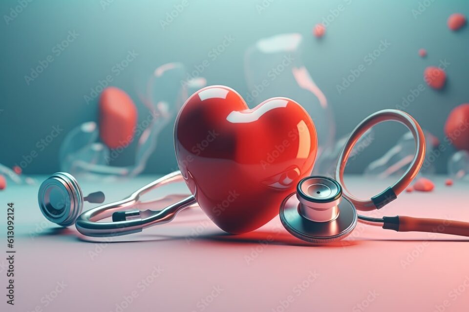 Red heart stethoscope. Generate Ai