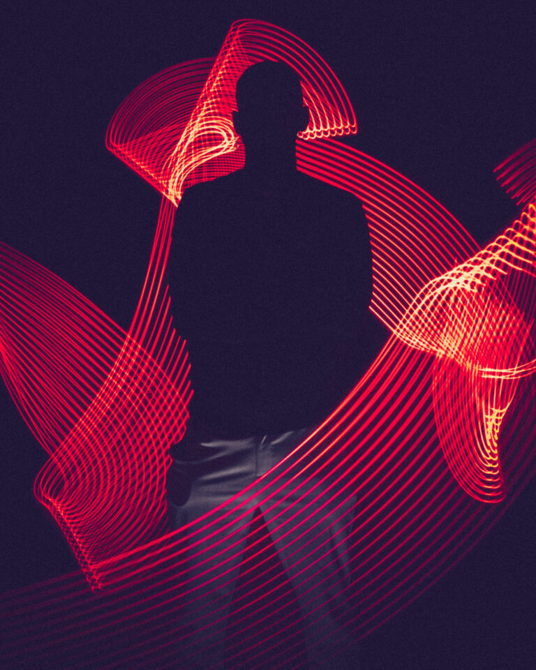 Red led light with silhouette of a man