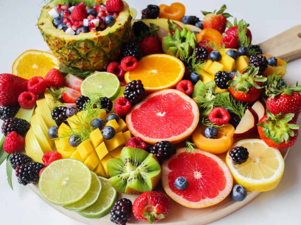 Sliced fruits on tray